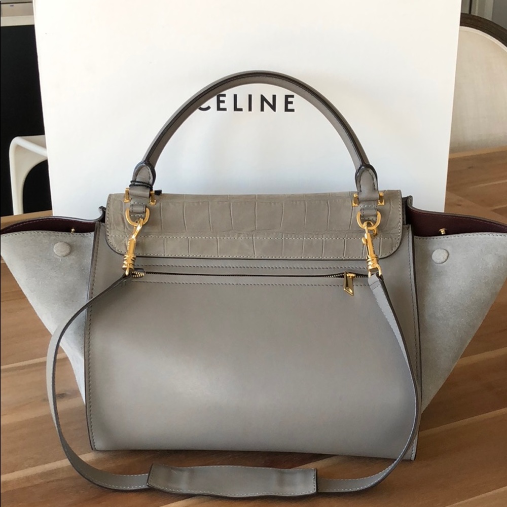 Celine small grey croc embossed trapeze bag - Picture 3 of 8